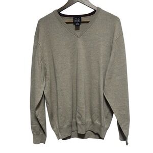 Jos A Bank Sweater Mens XL Beige Light Brown V Neck Merino Wool Pullover Preppy